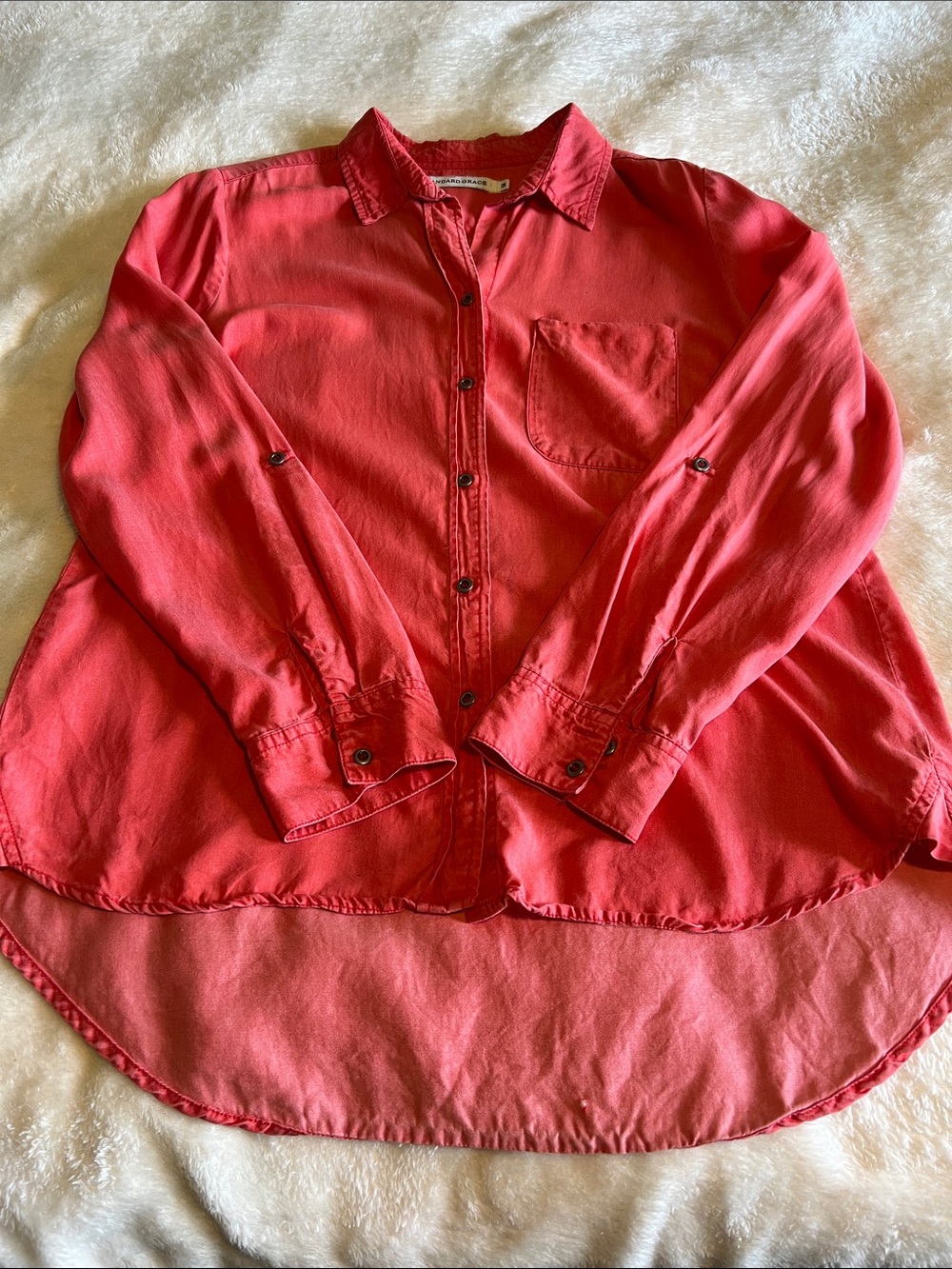 Standard Grace Coral Pink Lyocell Button Down Shirt Medium Long Sleeve Pocket - Picture 5 of 12
